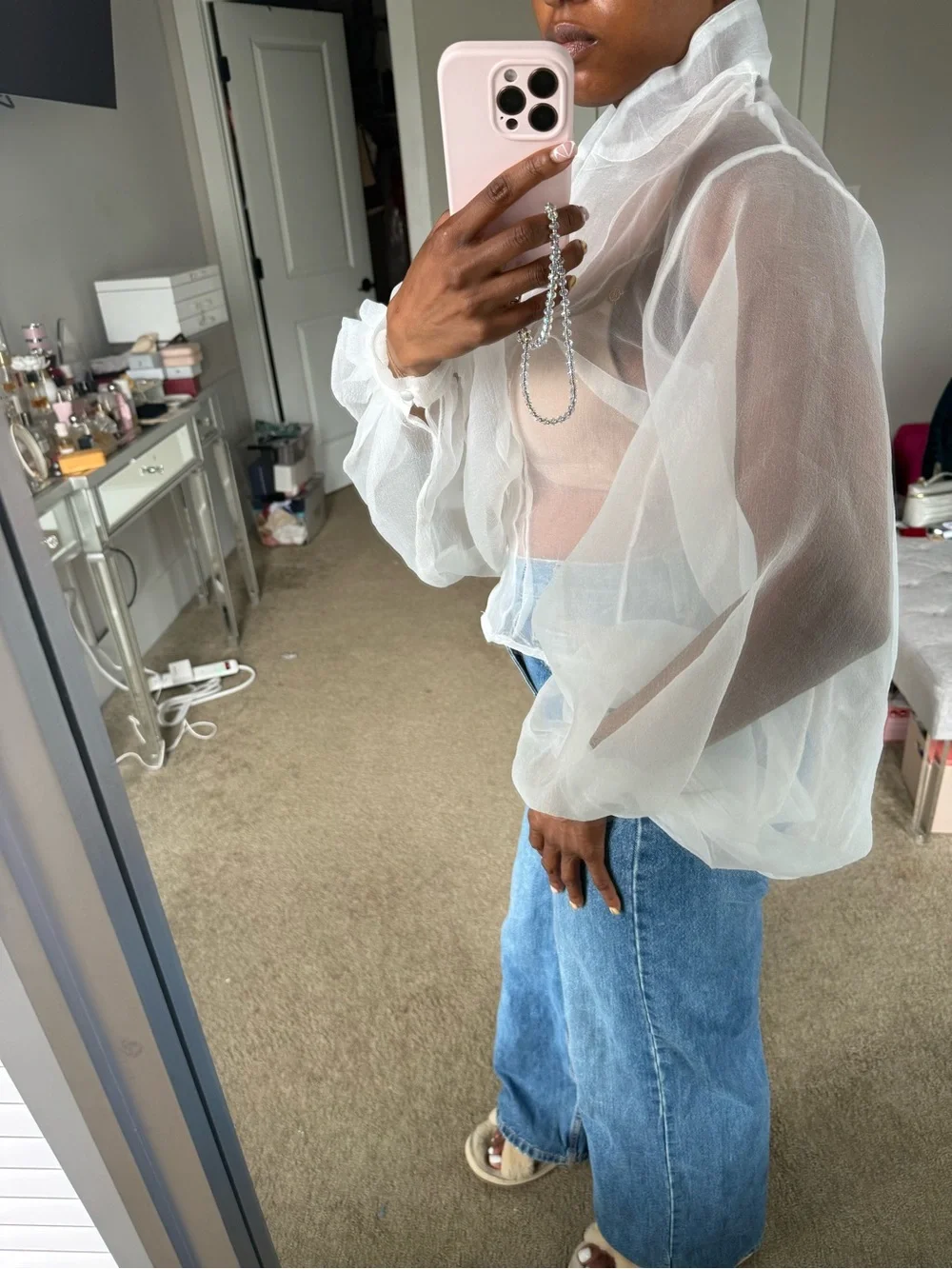 Balloon sleeve white sheer blouse - Picture 5 of 8